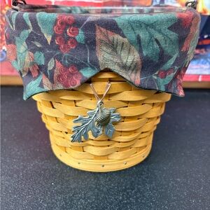 Longaberger Autumn Pail basket with falling leaves liner & tie on